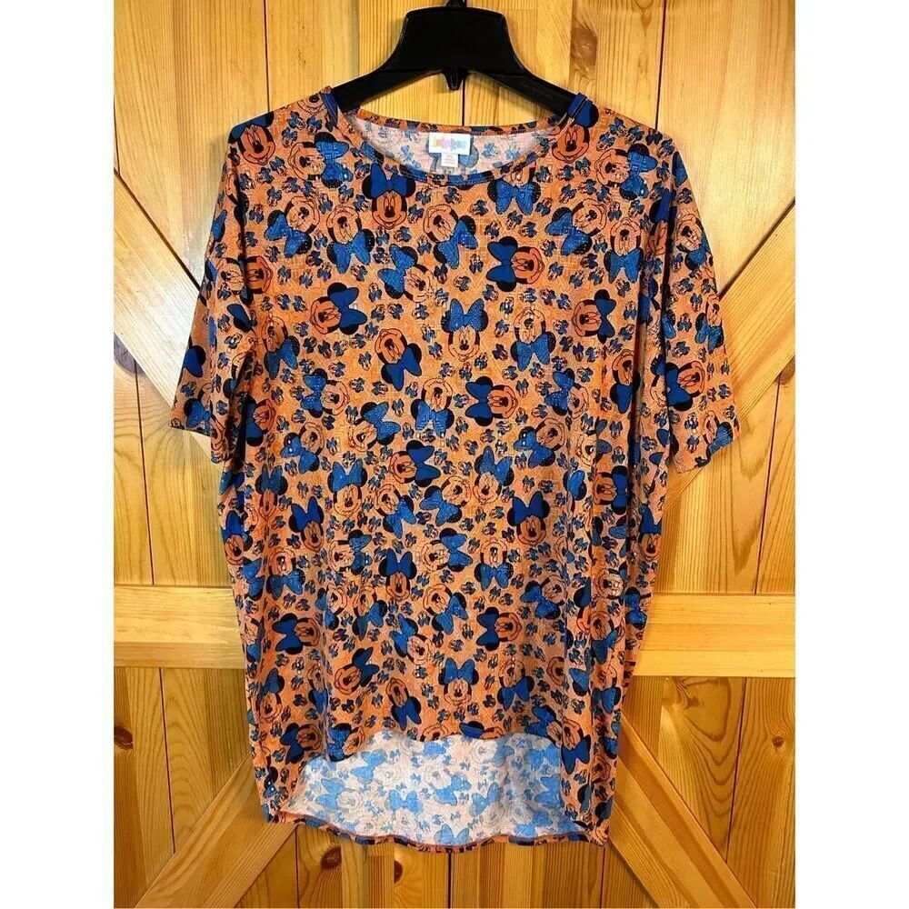 LuLaRoe Disney Irma Style Short Sleeve Shirt XS Minnie Mouse Orange (4353)